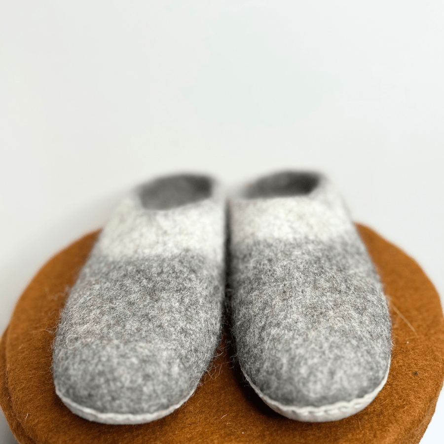 Two Tone Grey Felted Wool Slipper Shoes