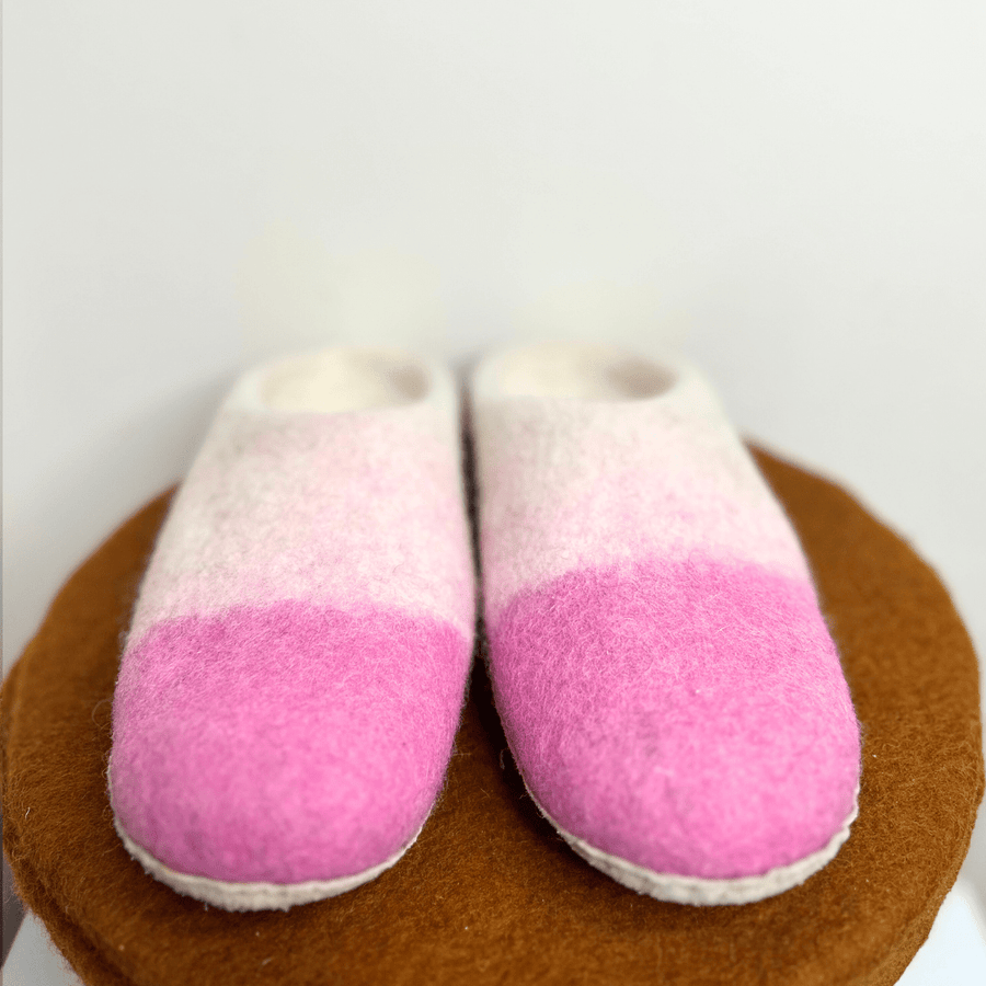 Two Tone Pink Felted Wool Slipper Shoes